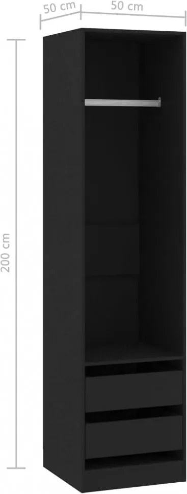 fekete szerelt fa ruhásszekrény fiókokkal 50 x 50 x 200 cm
