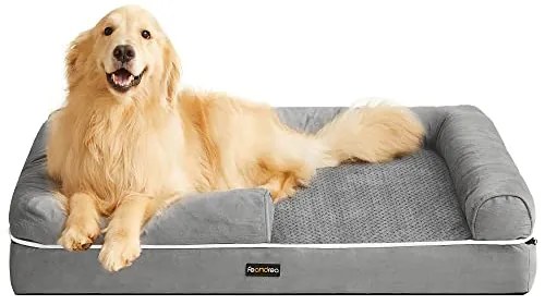 Ortopéd kutyaágy, kutya kanapé,  levehető mosható huzat, M-es méret, világosszürke