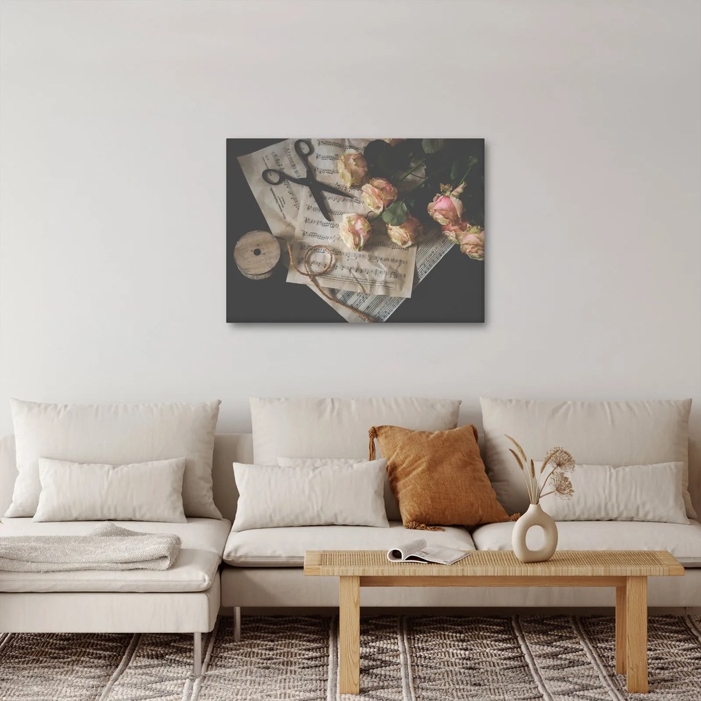 A zenei jegyzetek és a rózsák képe (70x50 cm)