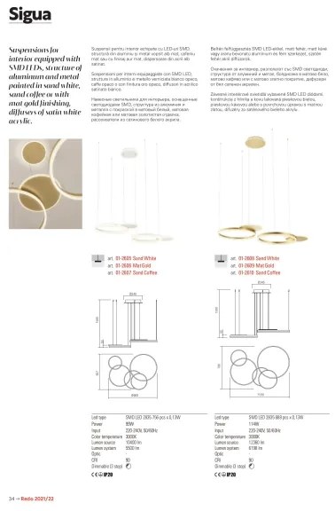 Redo 01-2606 - LED Dimmelhető csillár zsinóron SIGUA LED/99W/230V 3000K arany