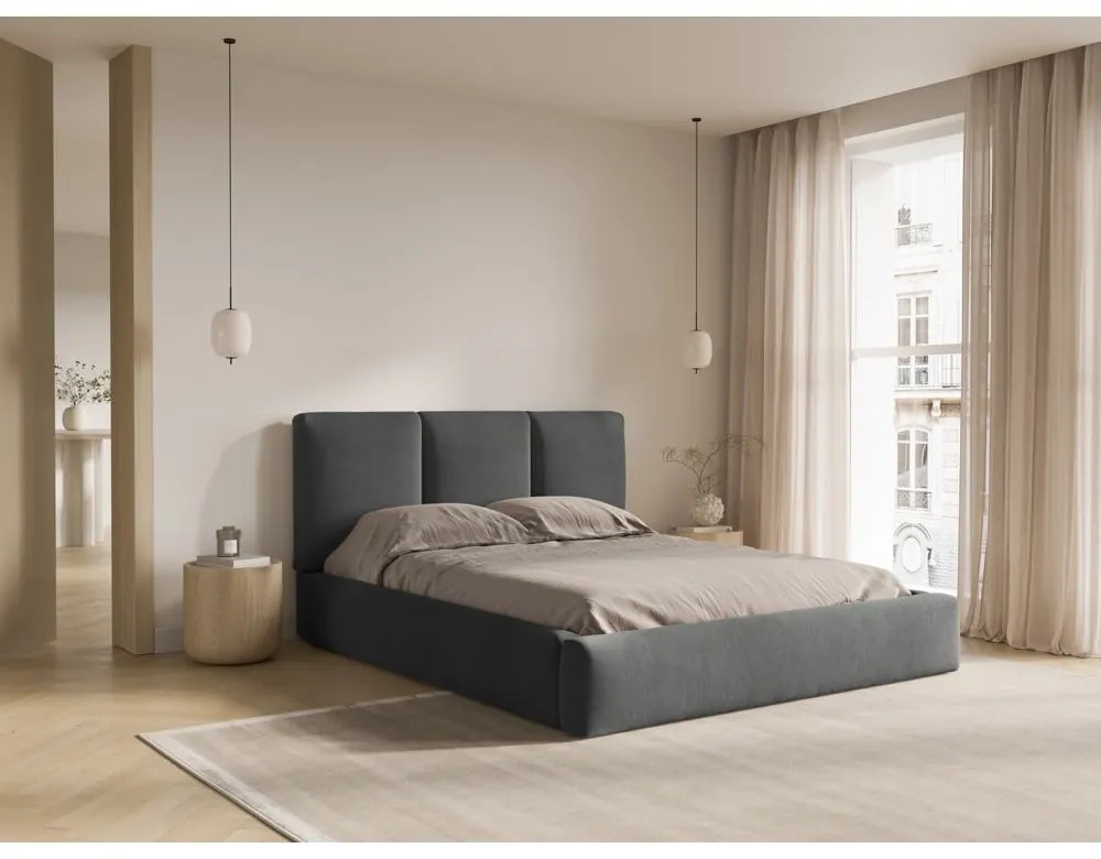 Szürke kárpitozott ágyneműtartós franciaágy ágyráccsal 180x200 cm Brody – Mazzini Beds