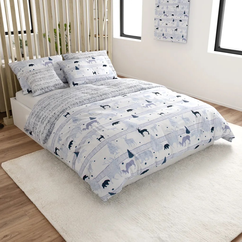 Renforcé pamut ágynemű SOBI és FENYŐK fehér Ágyneműhuzat mérete: 70 x 90 cm | 140 x 200 cm