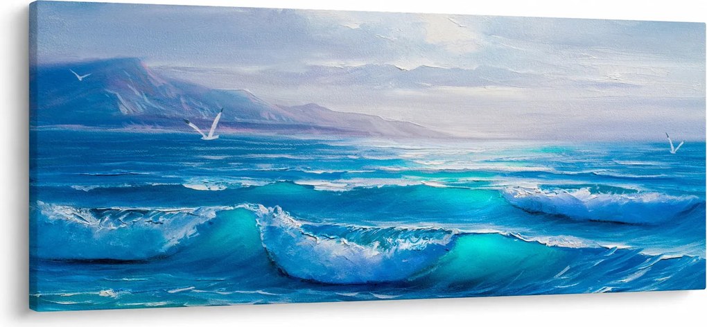 Kép - Olajfestmény a tengerről sirályokkal (120x50 cm)