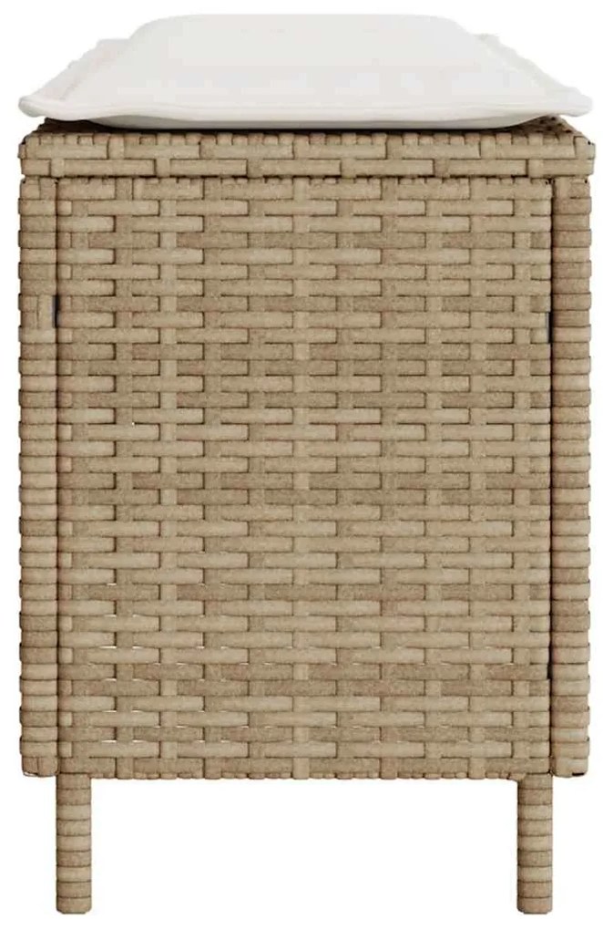 Bézs polyrattan kerti pad párnával 110x30x40,5 cm