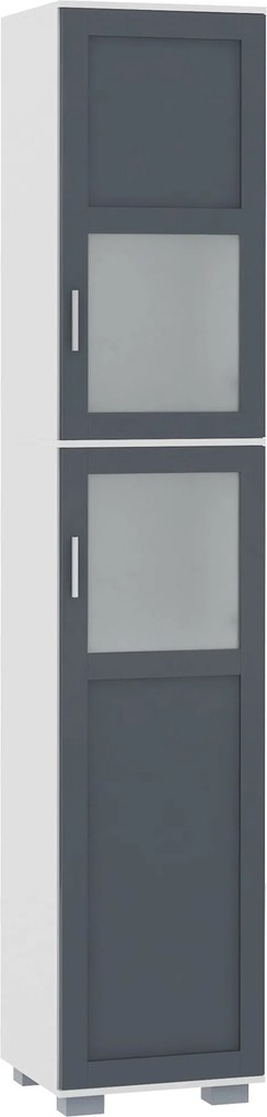 kleankin Magas Fürdőszobai Szekrény 2 Edzett Üvegajtóval és Állítható Polcokkal 37x35x190 cm Fehér és Szürke | Aosom