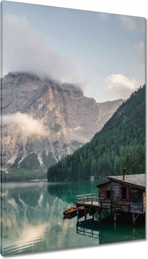 Vászonkép 80x120 Tájkép hegyekkel Házikó