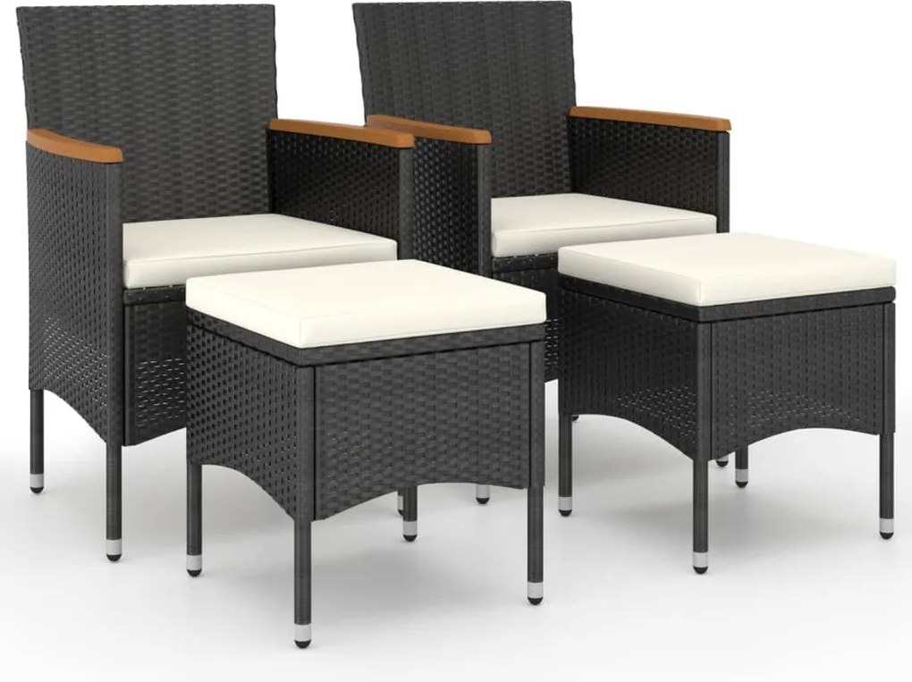vidaXL 4 részes fekete polyrattan kerti szék- és zsámolyszett