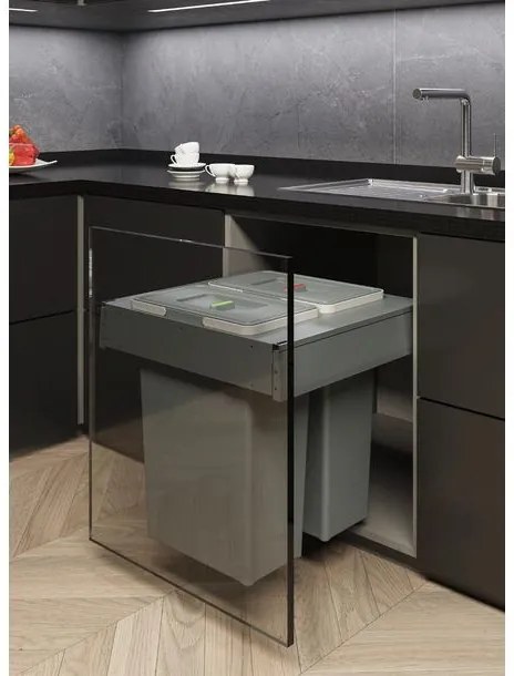 Hulladékgyűjtő Elletipi SQUARE 2.0 450, szelektív, frontkihúzású, szürke, 2*24L