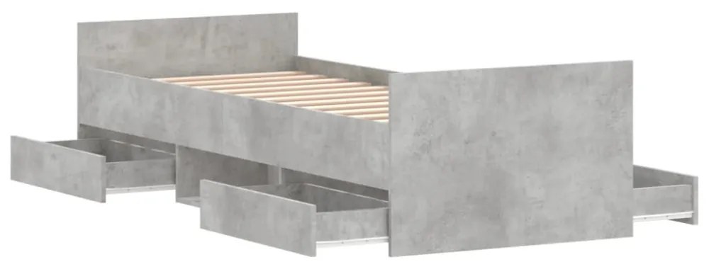 betonszürke ágykeret fej- és lábtámlával 75 x 190 cm