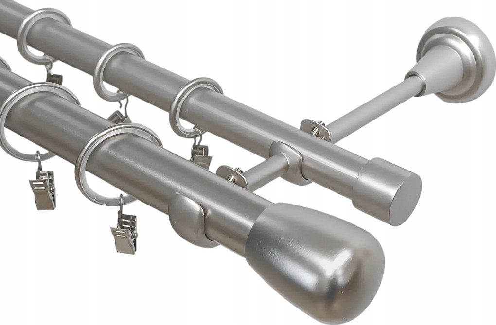 Fém Kétsoros Függönysín Ezüst Színű Csendes Karikákkal 25 mm 200 CM