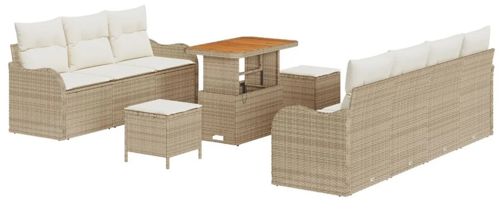 10 Darabos Kert Sofa Szett Párnákkal Bézs Poli Rattan Akácia, 2-Fős Kert Sofa Tárolóval &amp; Párnákkal Bézs Poli Rattan, 3 Darabos Kert Étkező Szett Párnákkal Bézs Poli Rattan Akácia