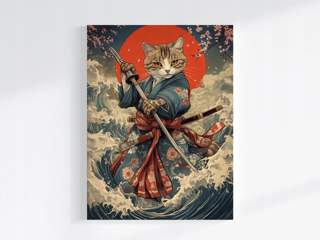 Vászonkép Canvas Japán Ázsia Szamuráj Harcos Kard Macska 60x80
