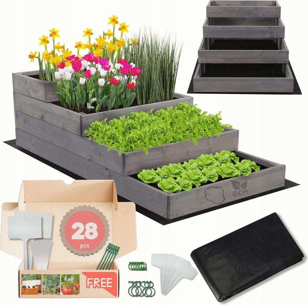 Zöldségtartó láda emeletes virágtartó ágyás impregnált 36x60x120