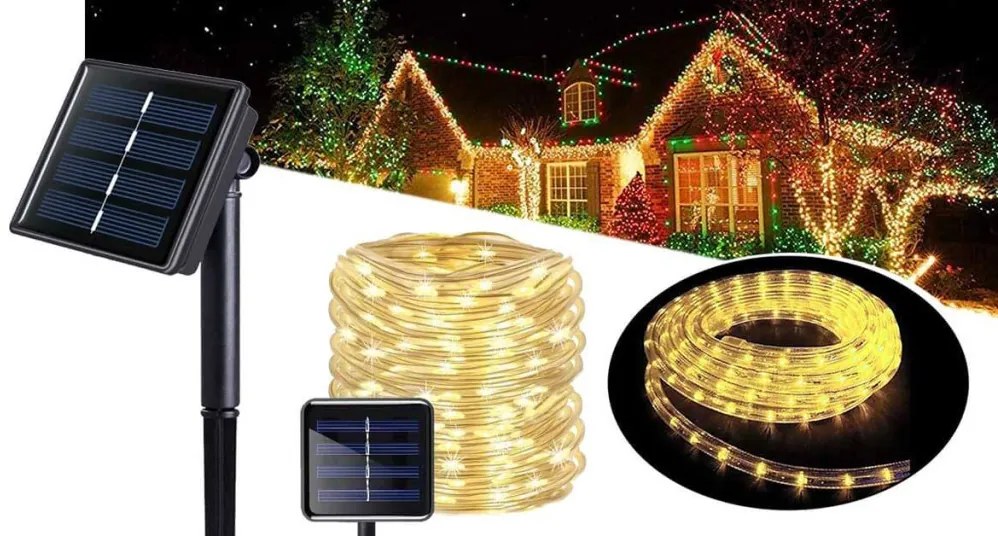 Napelemes dekor fényfüzér 10m, melegfehér