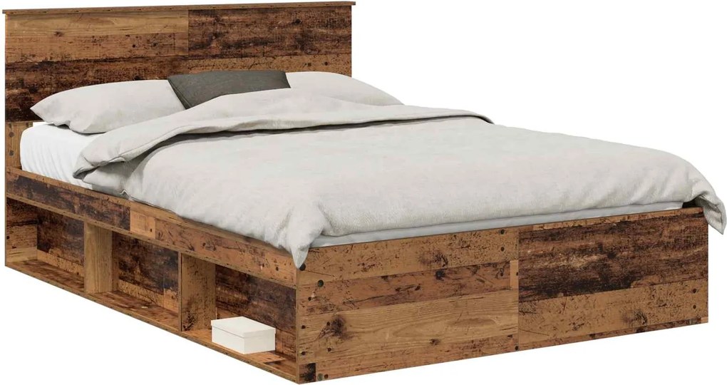 vidaXL Ágykeret fejtámlával Öreg fa 140 x 190 cm Tömör fenyőfa