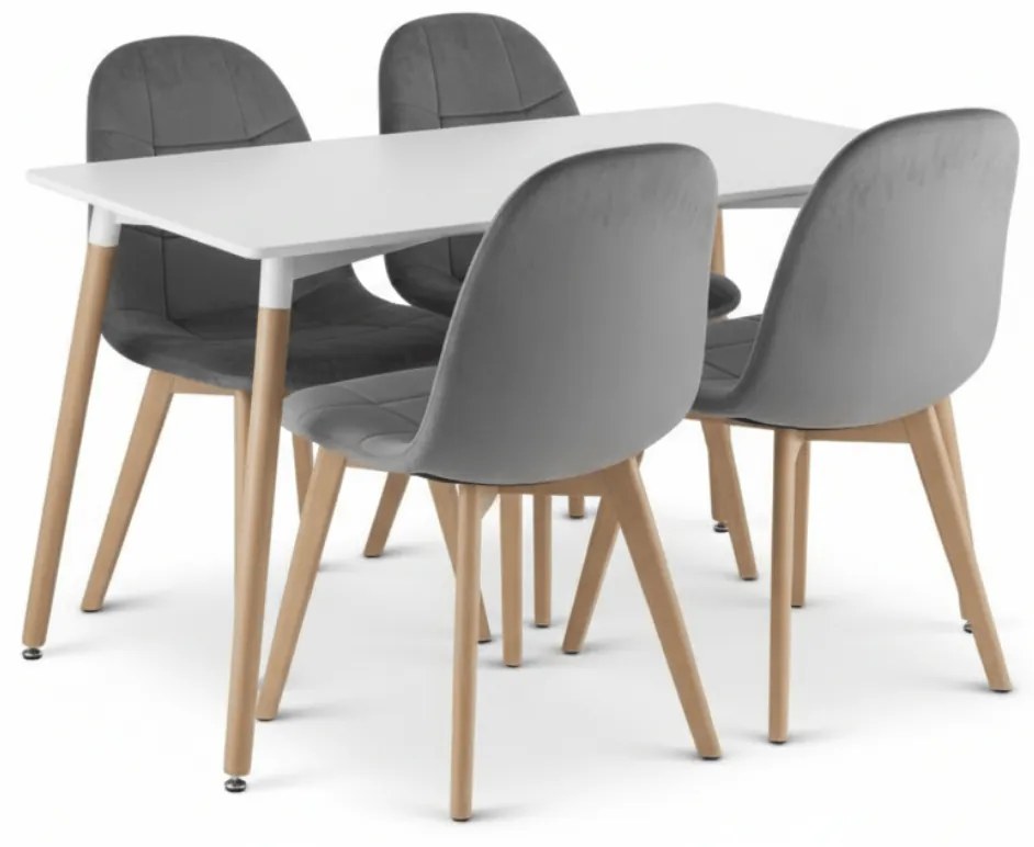 Étkezőgarnitúra 1 + 4, fehér ADRIA asztal 120x80 cm + sötétszürke bársony szék BORA