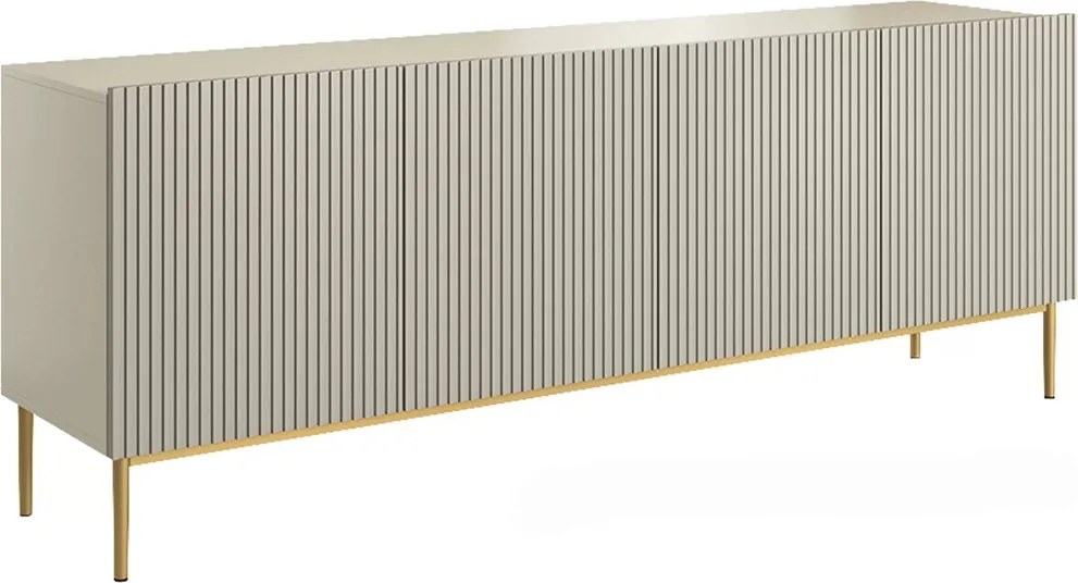 Nicole komód 200 cm négyajtós, bordázott előlap - kasmír / arany lábak