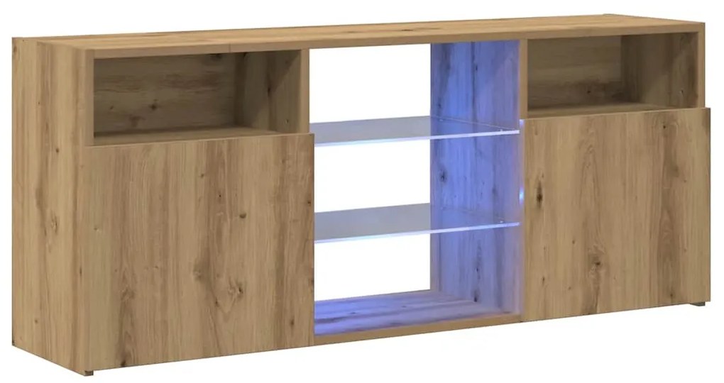 kézműves tölgy szerelt fa TV-szekrény LED-ekkel 120x30x50 cm