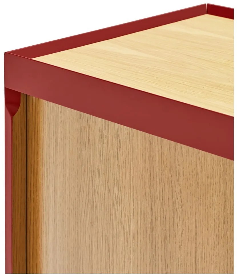 Piros alacsony komód tölgyfa dekorral 165x78 cm Arista – Teulat