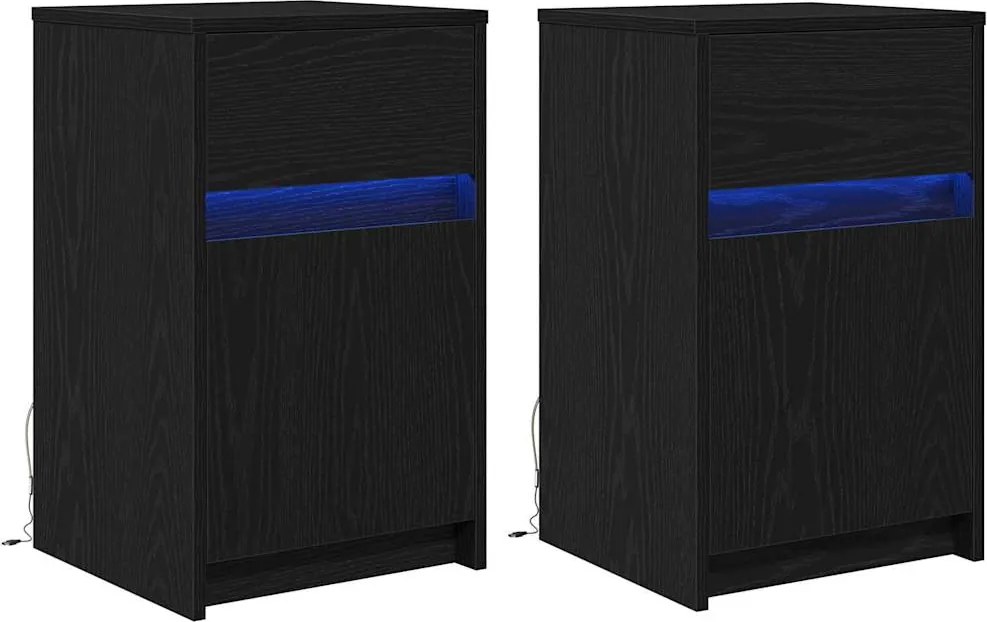 vidaXL LED Éjjeli Szekrény 2 pcs Musta tammi 38 x 34 x 61 cm Faanyag