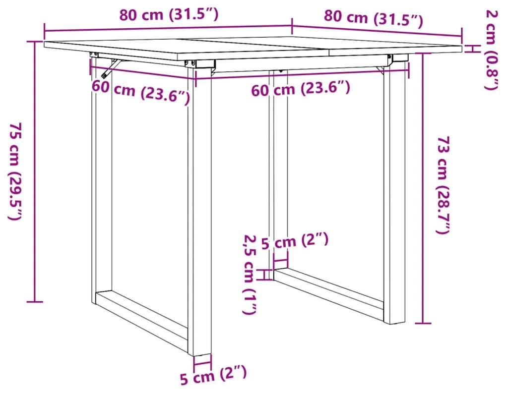 tömör fenyőfa és öntöttvas étkezőasztal O-vázzal 80x80x75 cm