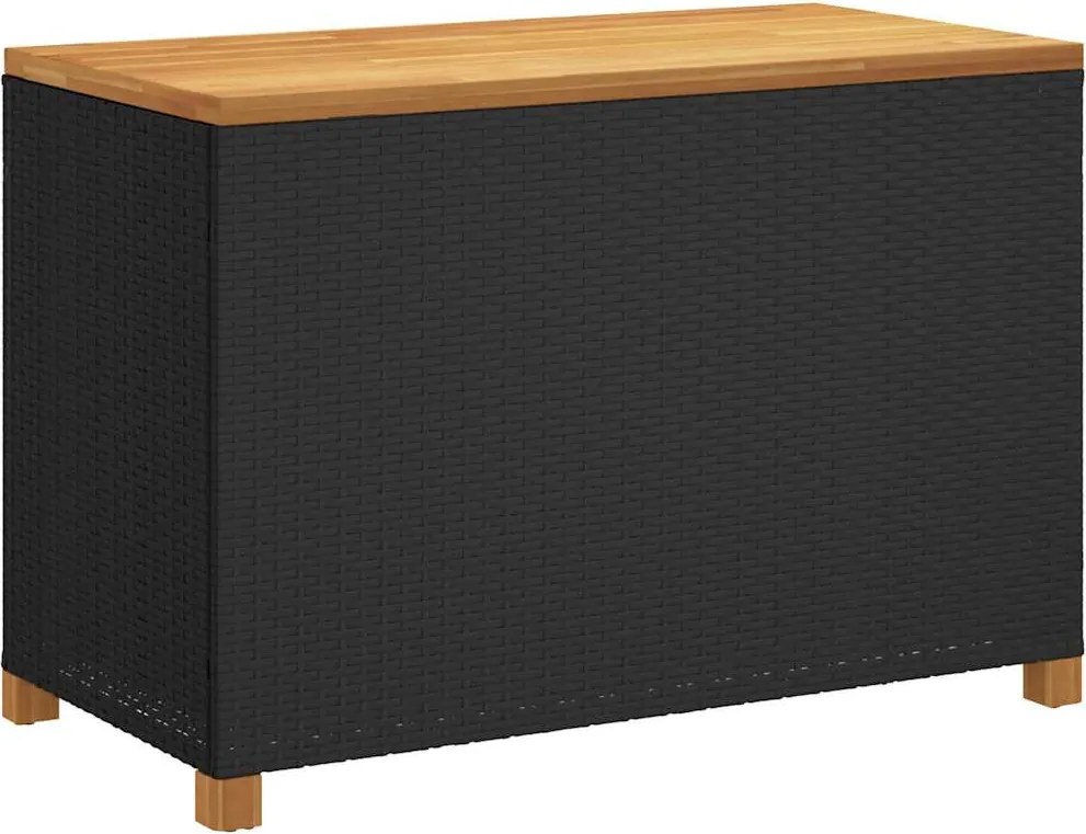 Fekete Polyrattan És Akácfa Kerti Tárolóláda 110 X 55 X 63 Cm