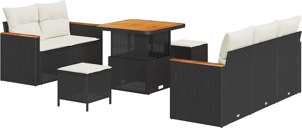 vidaXL Kerti Kanapé Szett 8 pcs Fekete polirattan