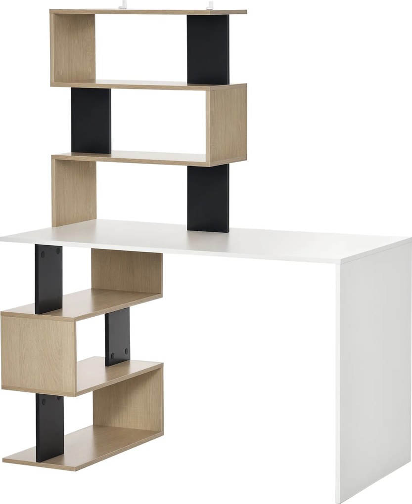 HOMCOM Íróasztal Könyvespolccal, Színes Fa, 120x60x148cm | Aosom