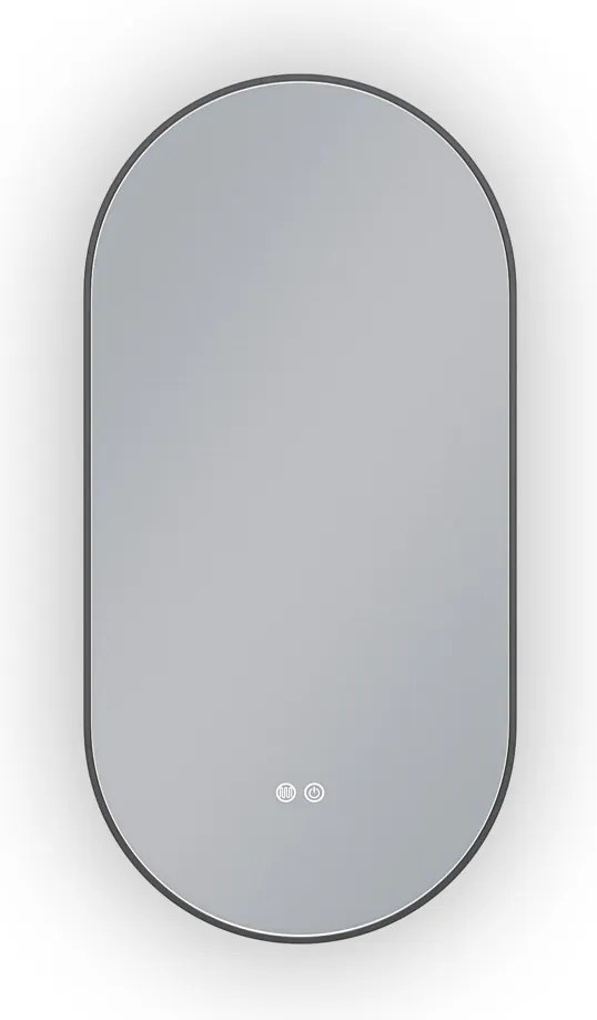 Erga Freya, ovális LED tükör 50x100cm fekete fém keretben, 3 világos szín, háttérvilágítás, páramentes fűtőpárna, ERG-V01-FREYA-5010-BK