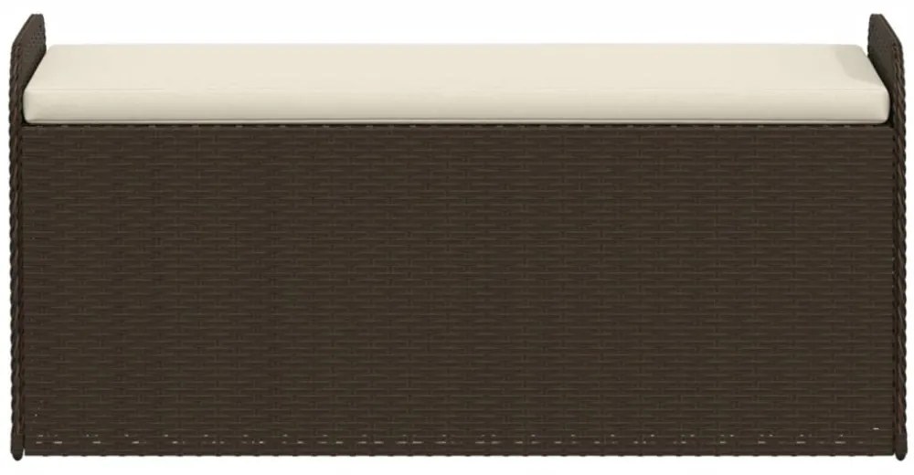 barna polyrattan tárolópad párnával 115 x 51 x 52 cm