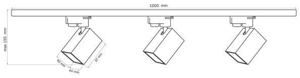 Spotlámpa sínrendszerhez SQUARE 3xGU10/10W/230V + 1 m sín rendszer