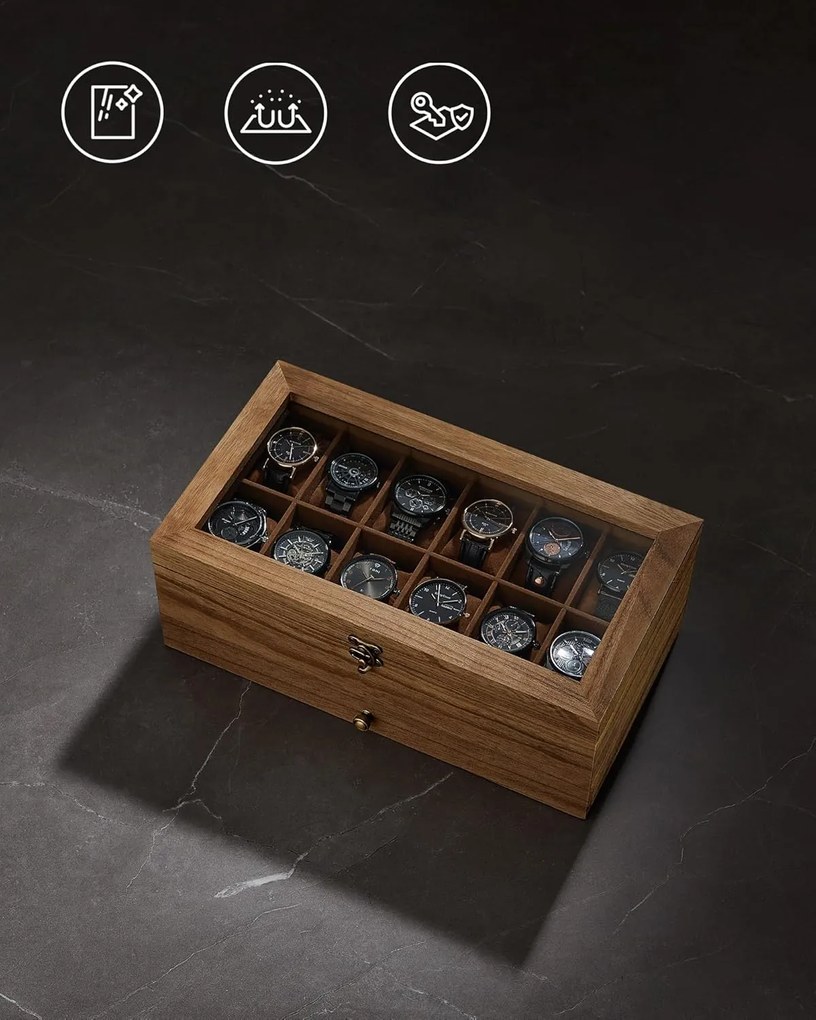 12 rekeszes óratartó doboz rusztikus dió színben
