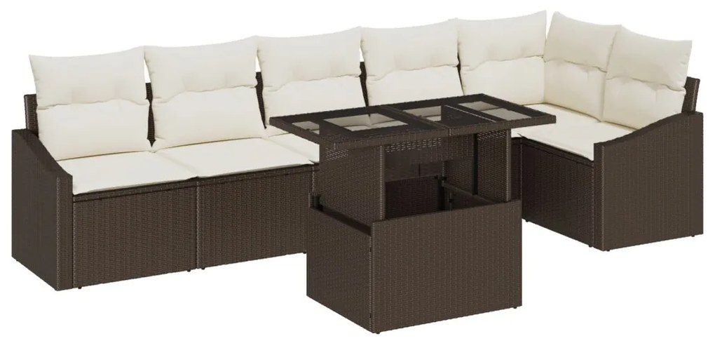 Kerti Kanapé Szett 7 pcs Barna és Krém 100 x 55 x 73 cm