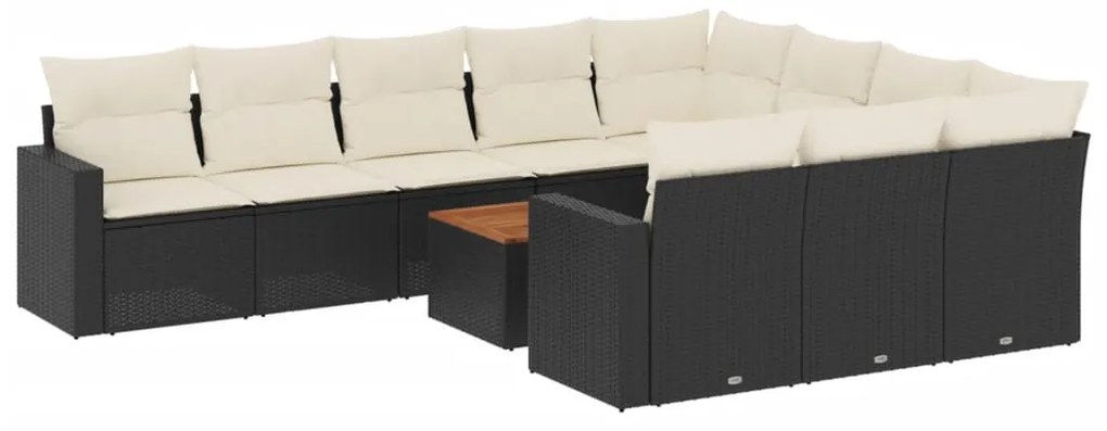 vidaXL 11 részes fekete polyrattan kerti ülőgarnitúra párnákkal