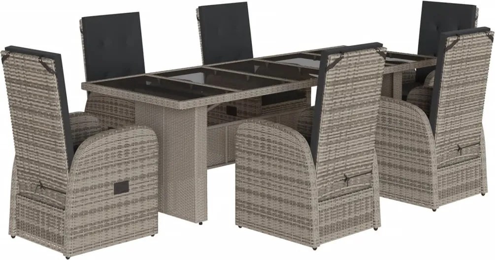 vidaXL 7 részes szürke polyrattan kerti étkezőgarnitúra párnával