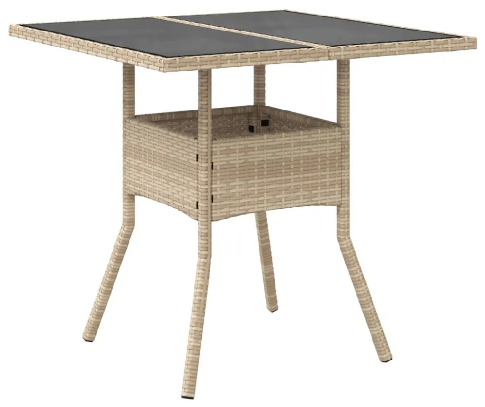 bézs polyrattan üveglapos kerti asztal 80 x 80 x 75 cm
