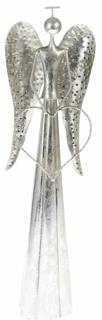 Karácsonyi fém LED dekoráció Angel with heartezüst, 17 x 58 cm