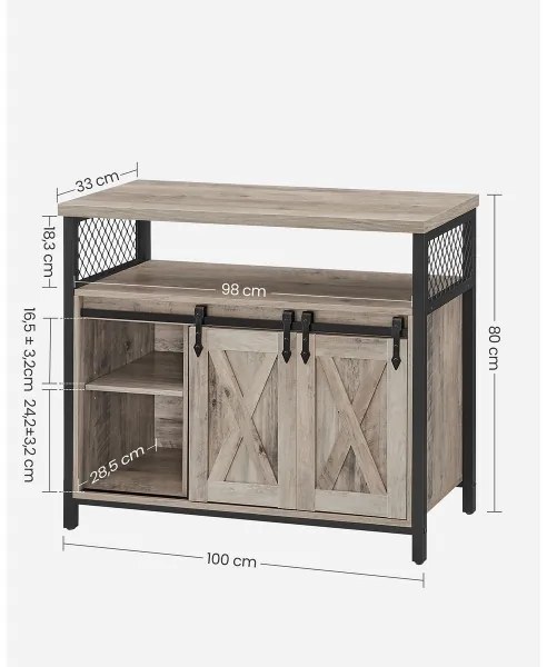 FIRA tolóajtós komód, taupe/fekete színben