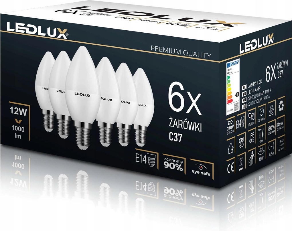 6x Led izzó E14 12W =100W Smd 6000K hideg Premium Ledlux nem villog