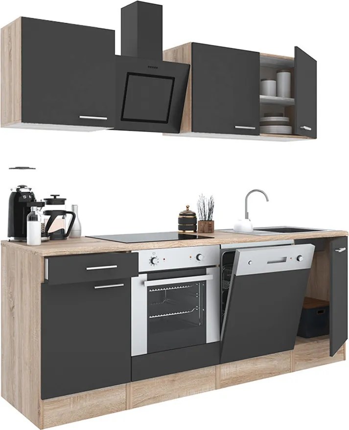 Yorki 220 konyhabútor sonoma tölgy korpusz,selyemfényű antracit fronttal alsó sütős elemmel