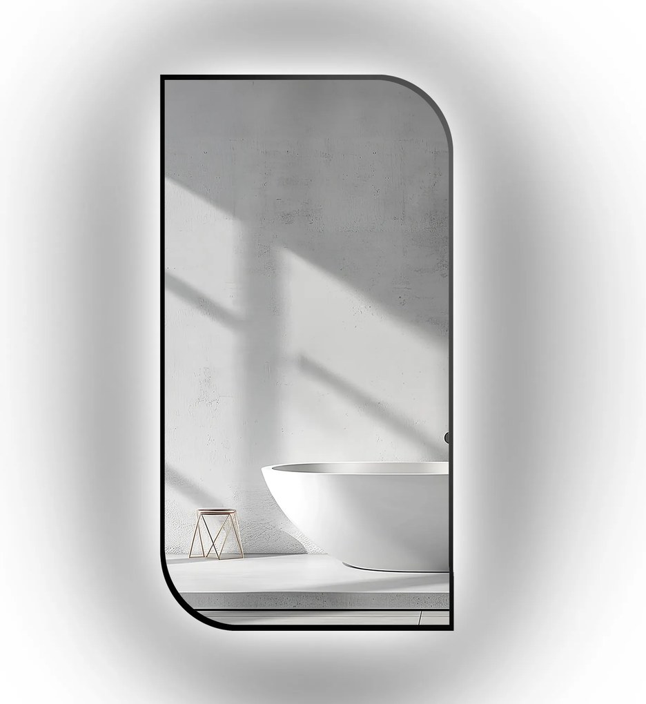 Szabálytalan tükör Könnycsepp fekete keretben Led háttérvilágítással 70x140
