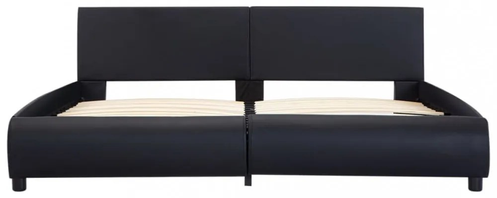 fekete műbőr ágykeret LED csíkkal 180 x 200 cm