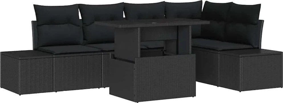 vidaXL Kerti Kanapé Szett tárolóval 6 pcs Fekete Poli rattan