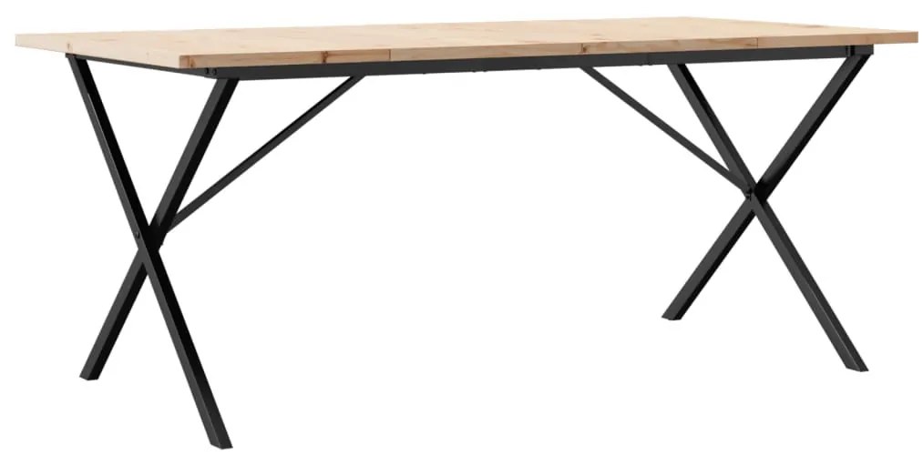 tömör fenyőfa és öntöttvas étkezőasztal X-vázzal 180x90x75,5 cm