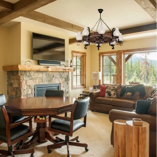 Brilagi - Csillár láncon ROATA 8xE14/40W/230V bükkfa/dió