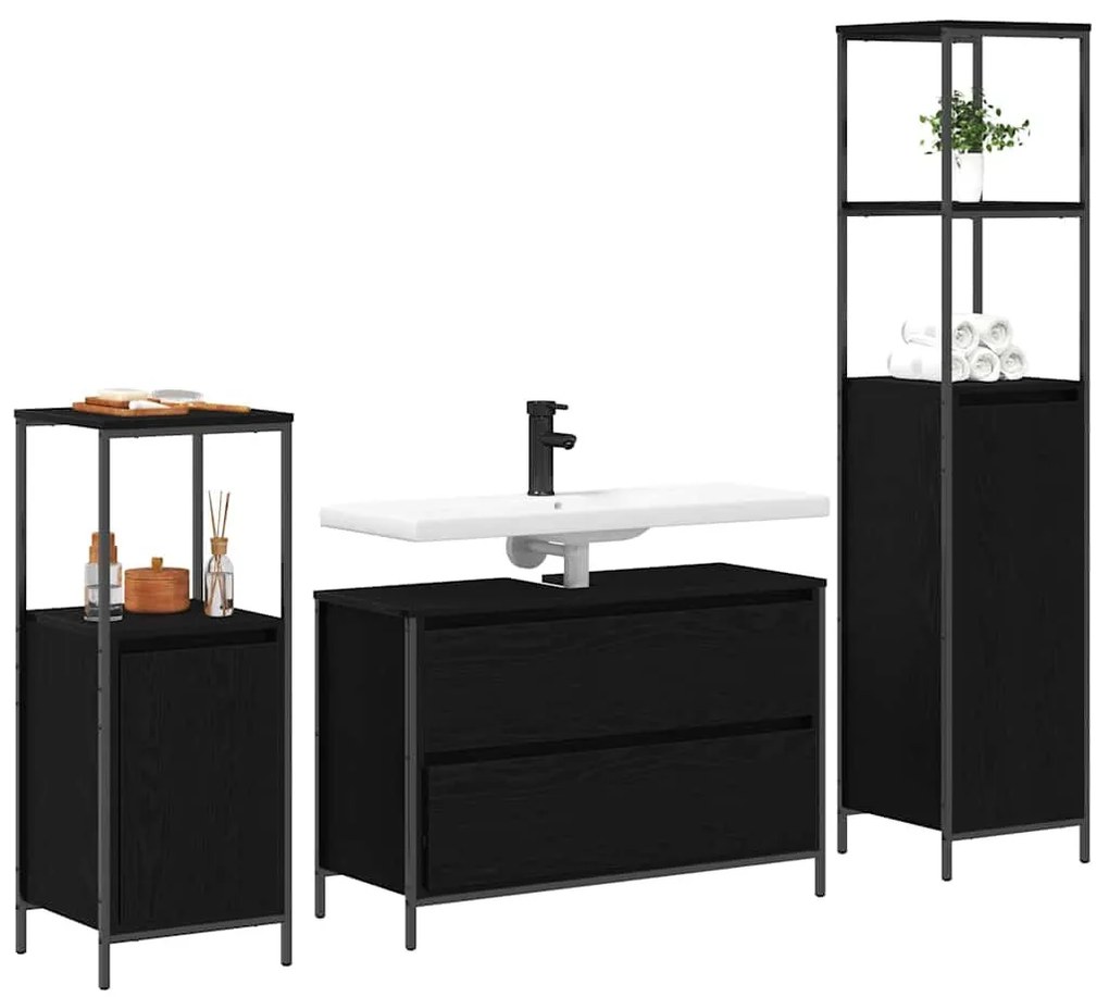 Fürdőszoba bútor szett 3 pcs Musta tammi 90 x 34.5 x 60 cm