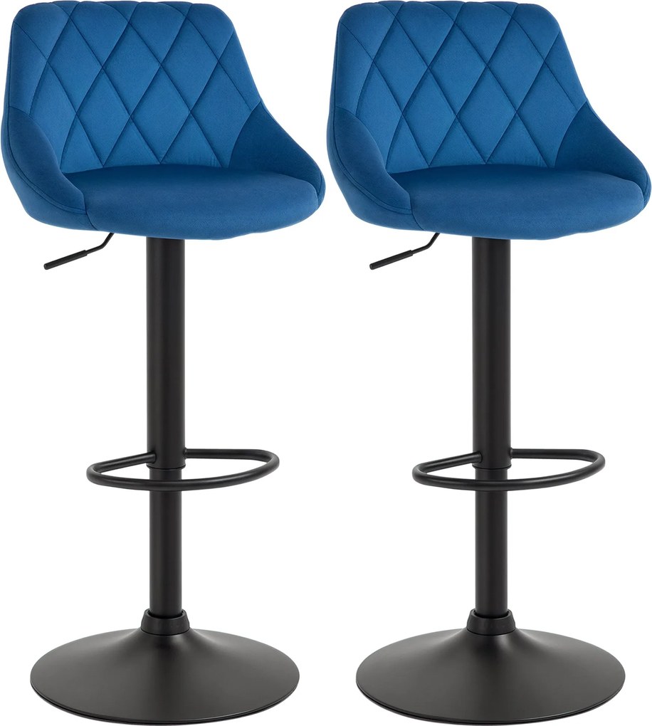 HOMCOM 2 db Barstool összeállítás állítható magassággal, Fém alap és Műbőr ülés, Modern forgószék háttámlával és lábtartóval 46x48x83-104cm, Kék | Aos