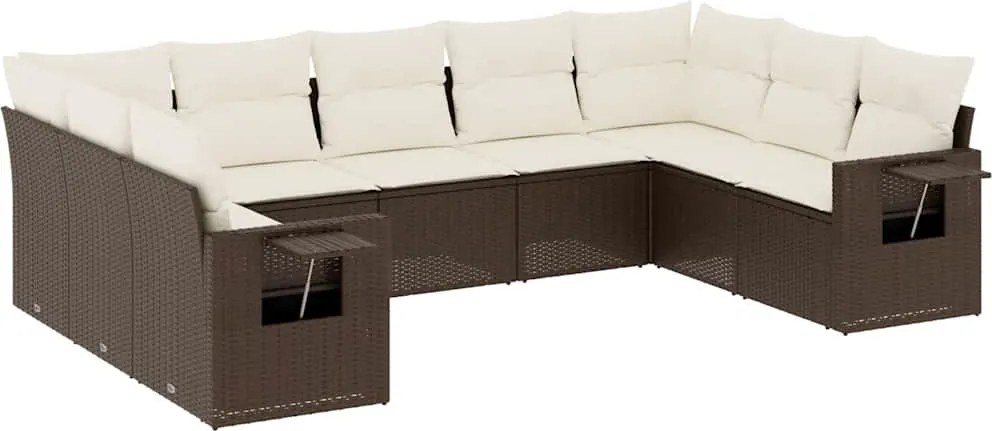 vidaXL 9 részes barna polyrattan kerti ülőgarnitúra párnákkal