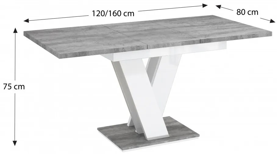 Masiv 4 személyes étkezőszett Oravit székekkel, Beton - Fehér N