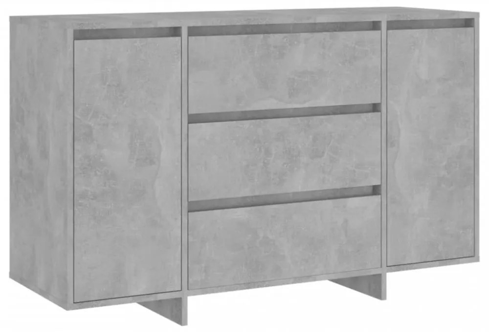betonszürke szerelt fa tálalószekrény 3 fiókkal 120x41x75 cm